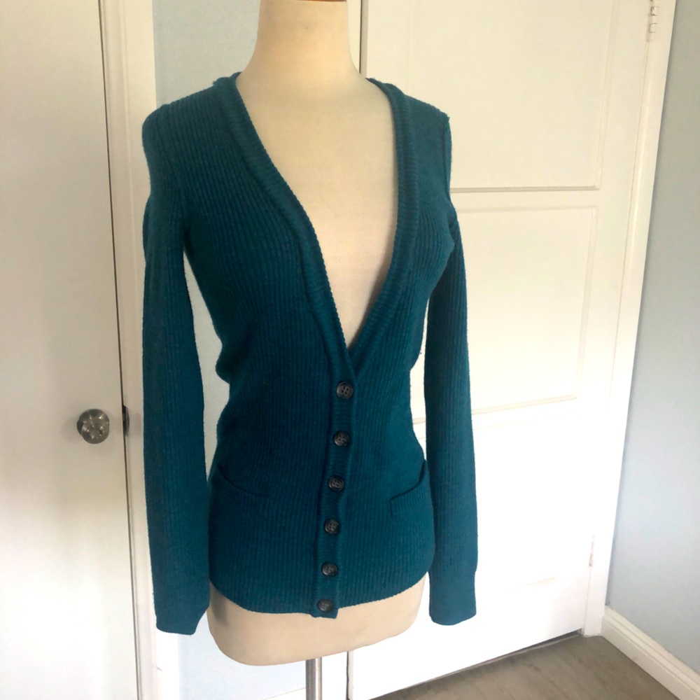 Teal 100% merino wool cardigan